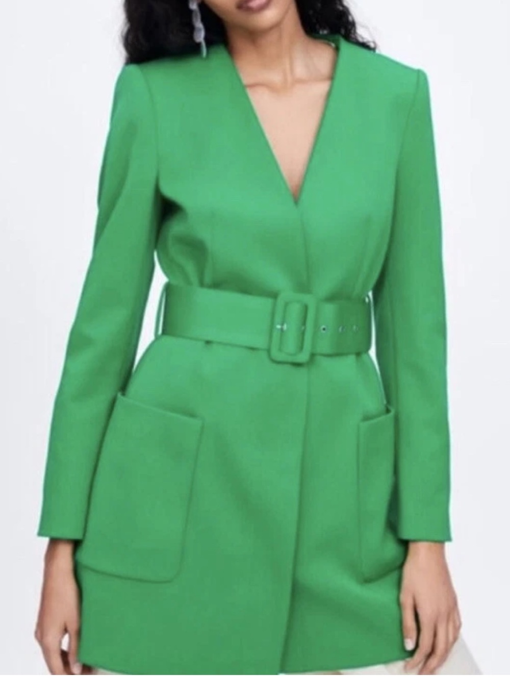 Zara Emerald Green Belted Longline Blazer